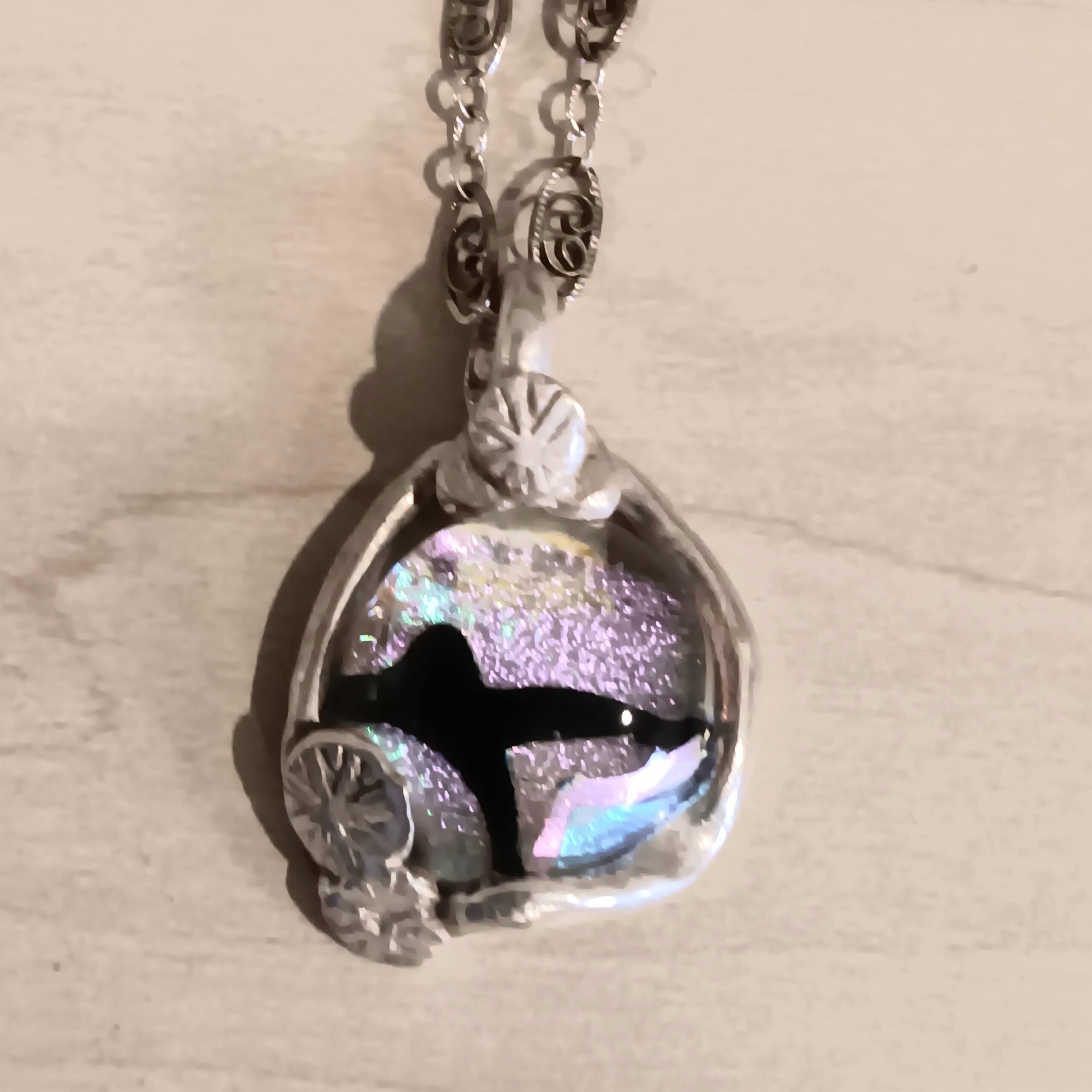 Dichroic glass with 'legs' in Art Clay Silver